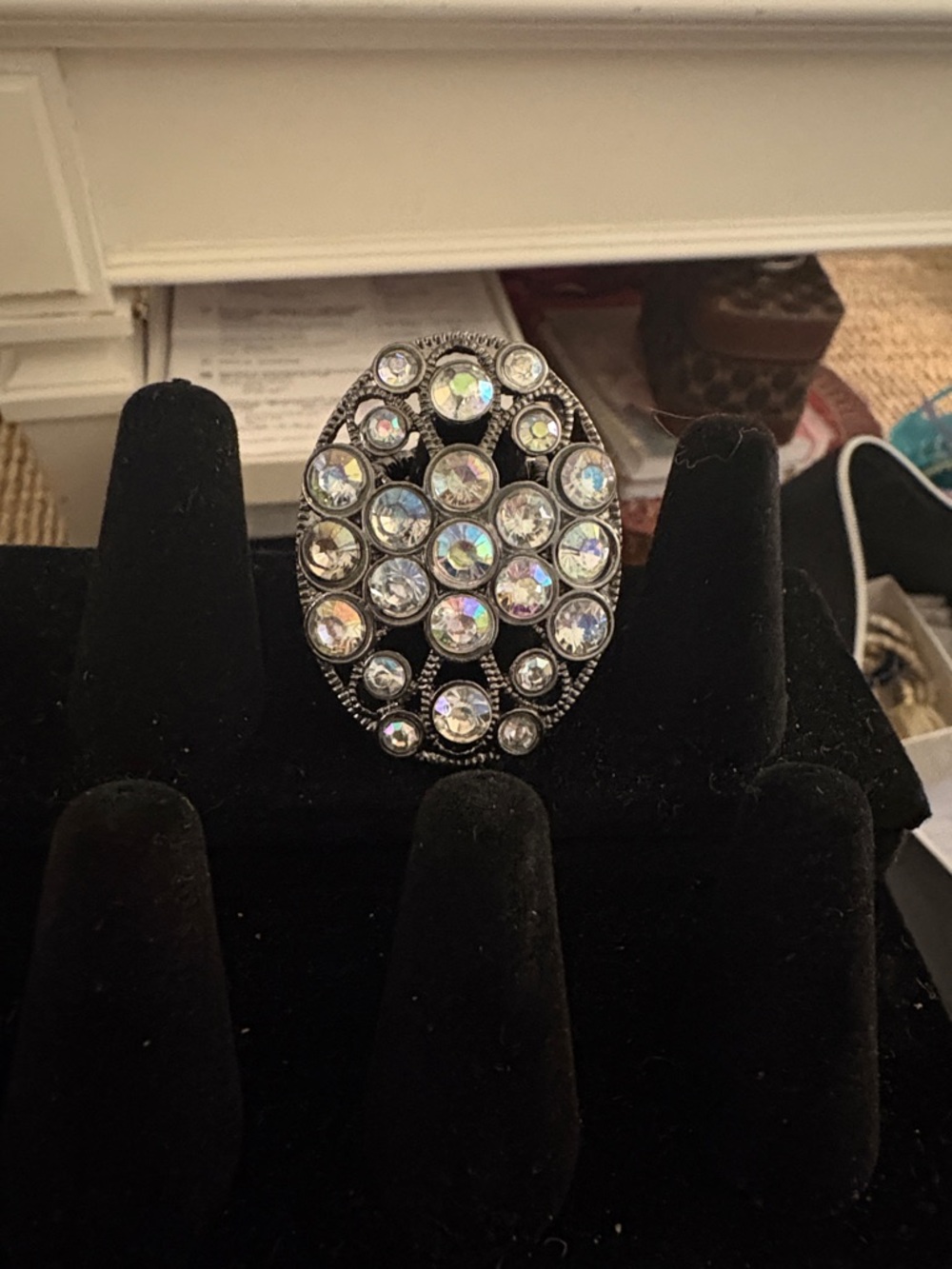 Crystal Cluster Statement Ring - Silver Tone one size fits all.